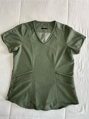 Adar Olive Green V-Neck Short Sleeve Top